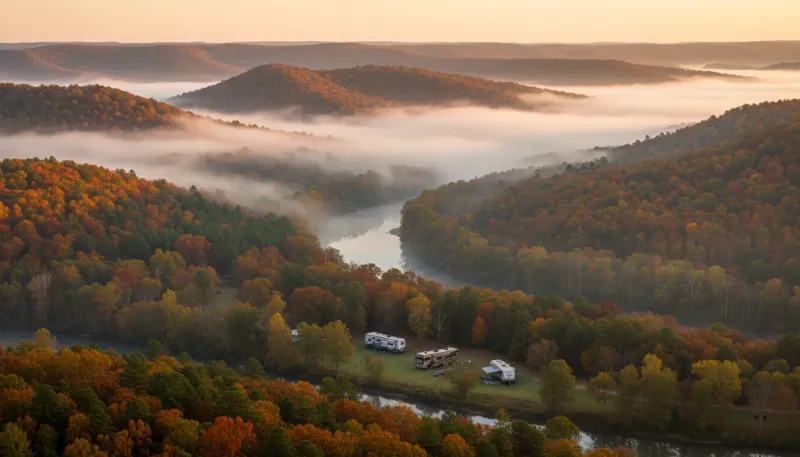 Arkansas landscape, backdrop for the RV Park Hubs Hot Springs directory