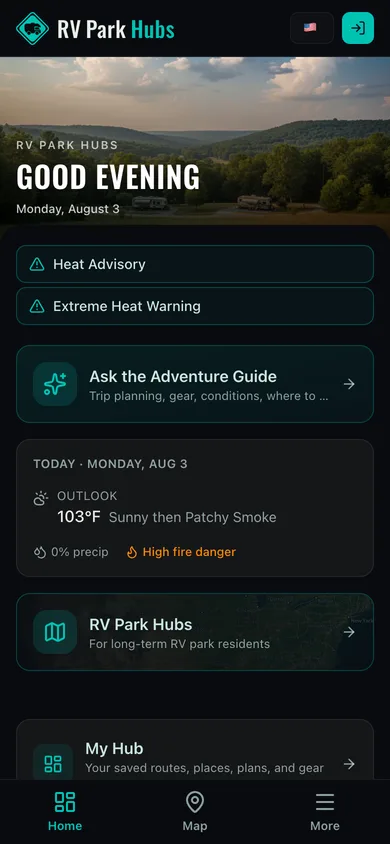 The RV Park Hubs app dashboard
