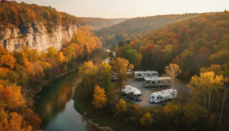 Iowa landscape, backdrop for the RV Park Hubs Arnolds Park directory