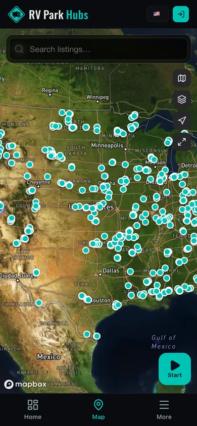 The RV Park Hubs app directory map