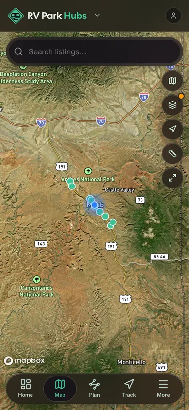 The RV Park Hubs app directory map
