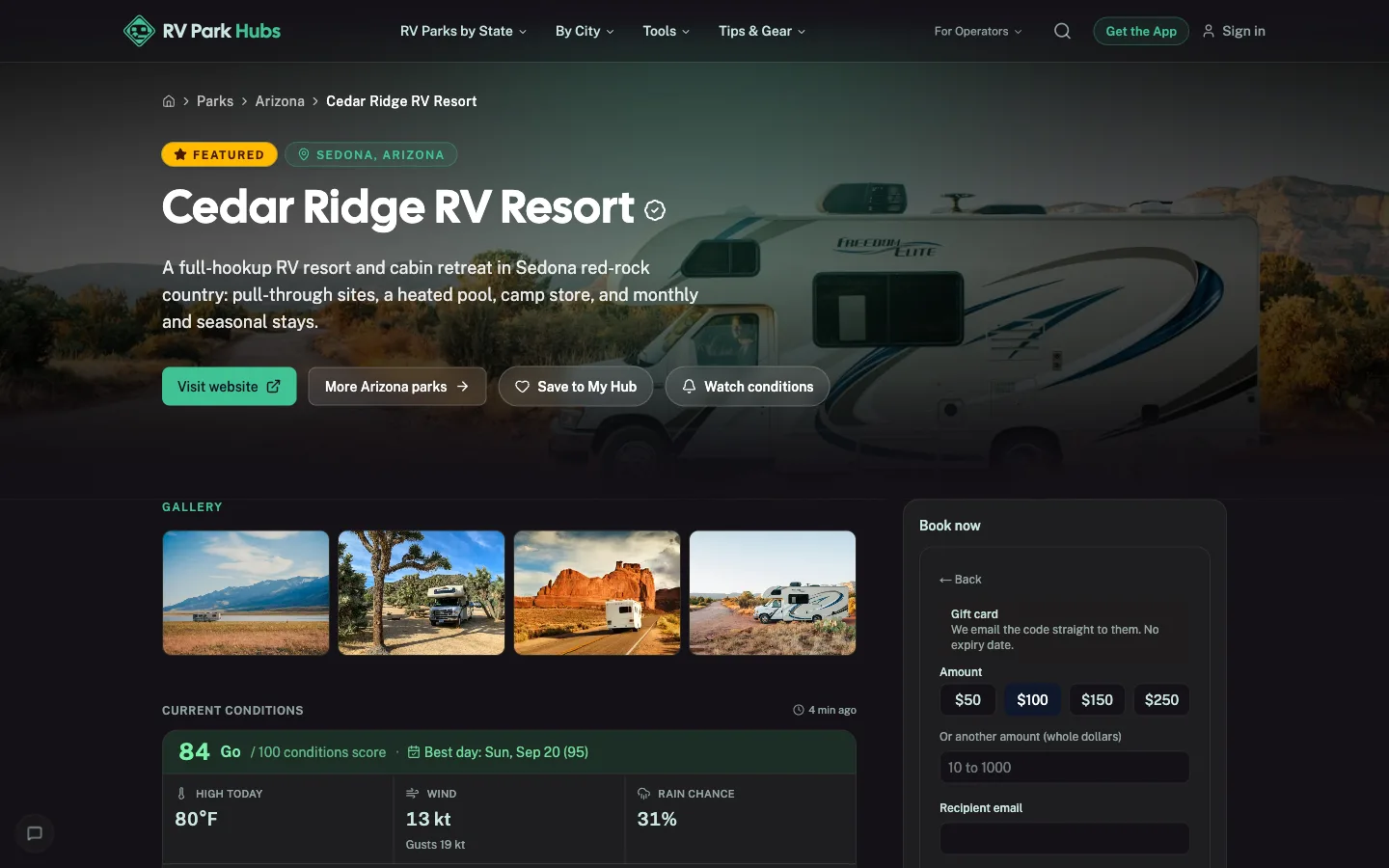 Promotions as a customer sees it on RV Park Hubs