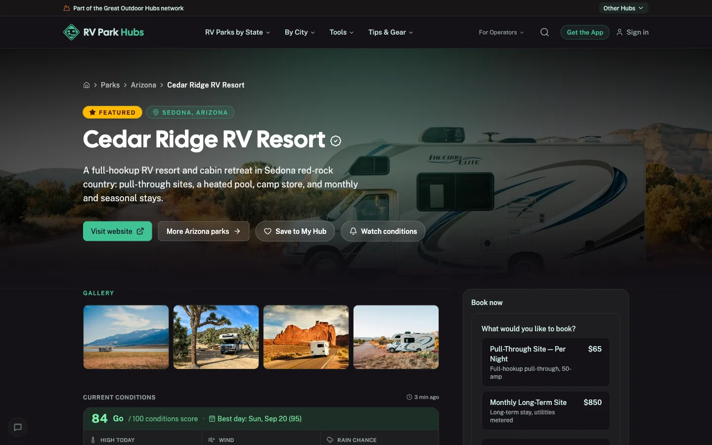 Directory listing as a customer sees it on RV Park Hubs